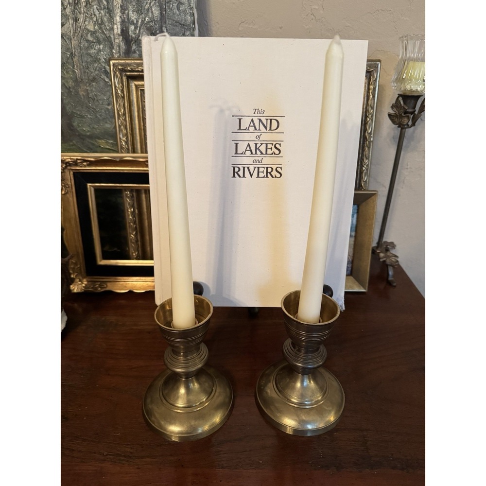 Vintage Pair Solid Brass Taper Candle Holders 5" Made in India MCM Home Decor - Picture 2 of 13
